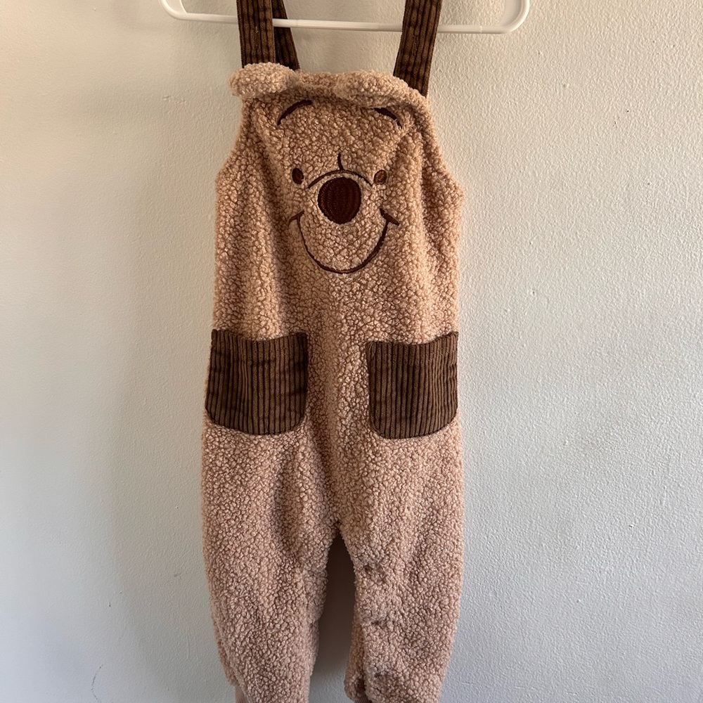 Disney Winnie the Pooh Sherpa One-Piece Overalls in Beige and Brown